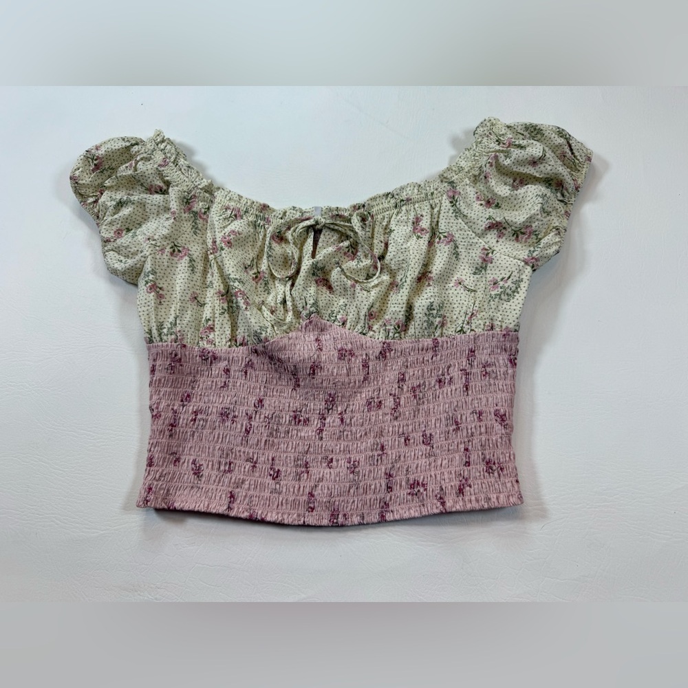 Sienna Sky dainty floral Y2K smock puff sleeve crop large cottagecore (bin JJ3)